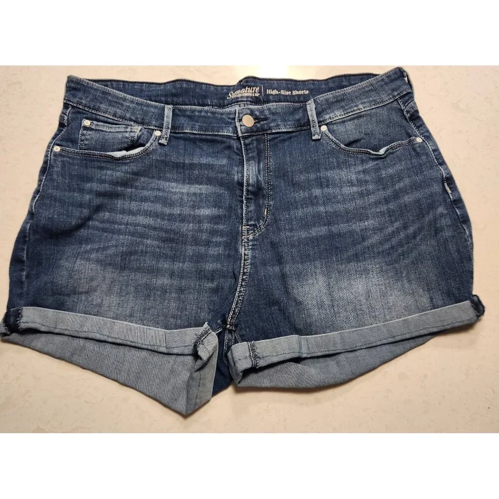 Signature‎ Levi Shorts White Label High Rise Cuffed Blue Denim Womens 20 38
